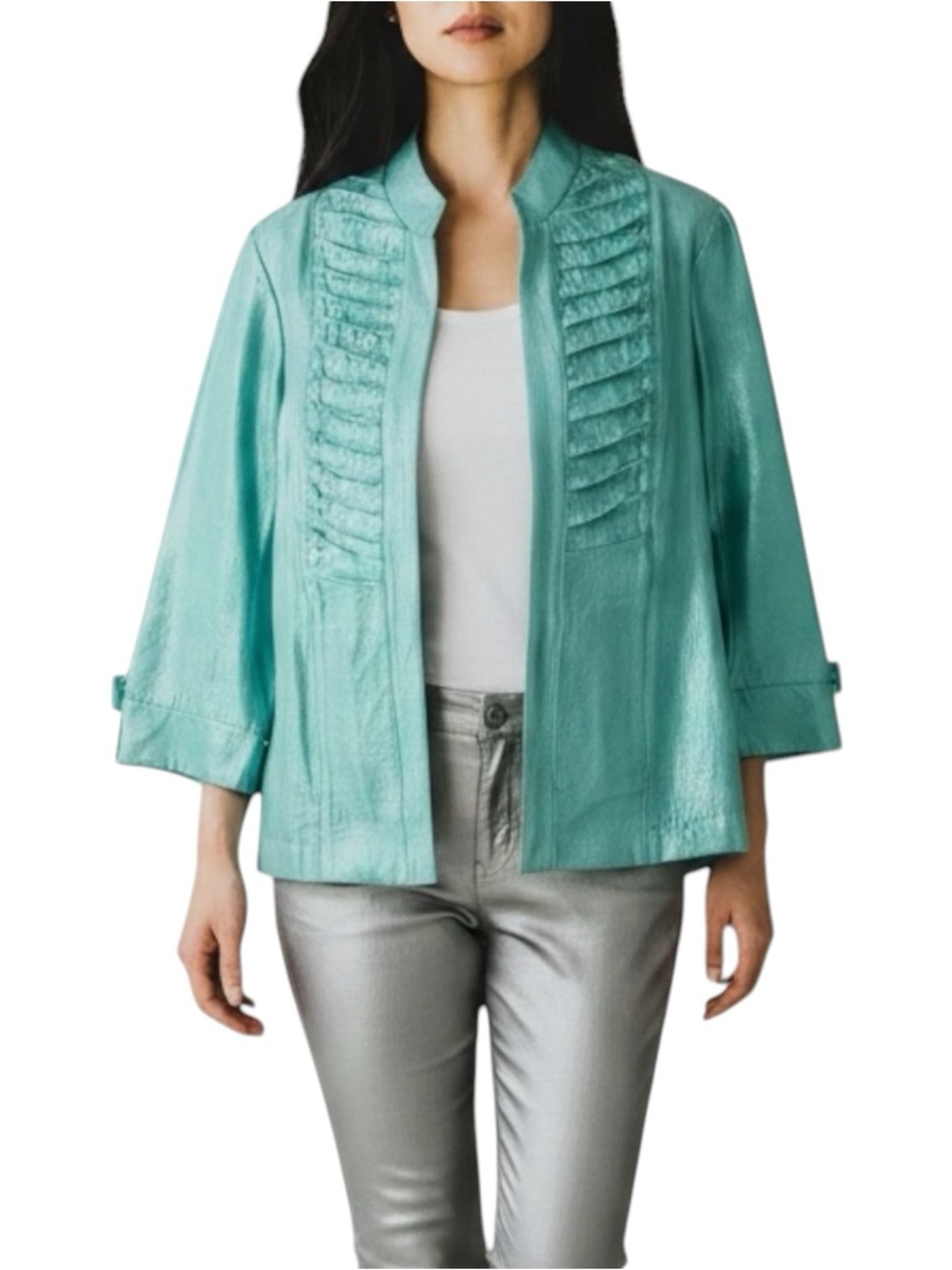 Picadilly Fashion Sea Foam Green Metallic Jacket NWT Size M